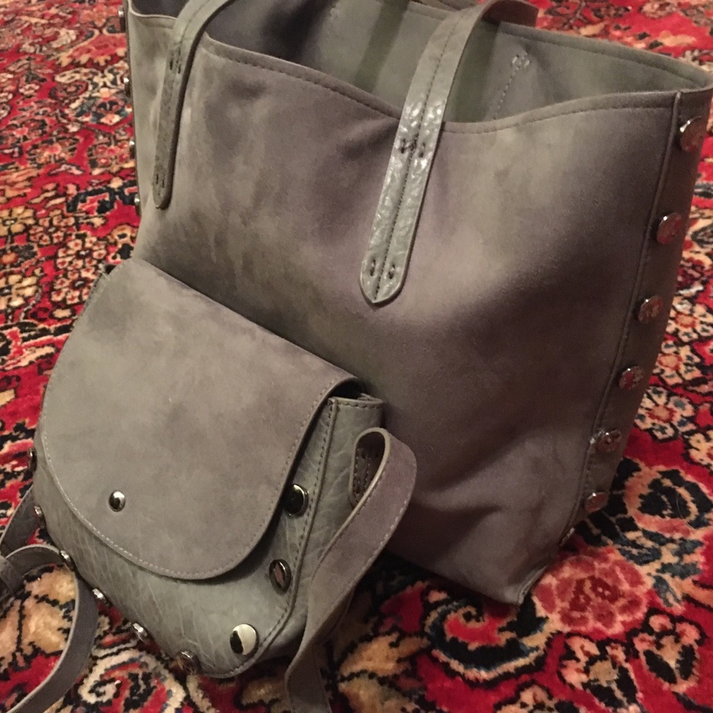 Neiman Marcus Gray Suede/LeatherTote and Bag